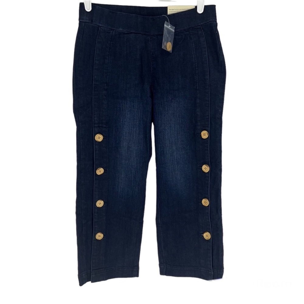 SOFT SURROUNDINGS NWT WIDE LEG CROP DARK BLUE BUTTON FRONT JEANS PETITE PXS 2 4